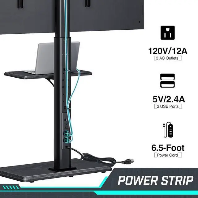 Alt view image 2 of 7 - Greenstell TV Stand with Power Outlet & AV Shelf, Universal Floor TV Stand for 32-70 inch TV, Swivel Tall TV Stand, Holds up to 110 LBs,Height Adjustable and Wood Base, Max VESA 600x400mm,Black