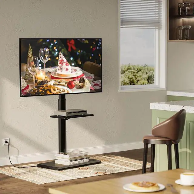 Alt view image 6 of 7 - Greenstell TV Stand with Power Outlet & AV Shelf, Universal Floor TV Stand for 32-70 inch TV, Swivel Tall TV Stand, Holds up to 110 LBs,Height Adjustable and Wood Base, Max VESA 600x400mm,Black