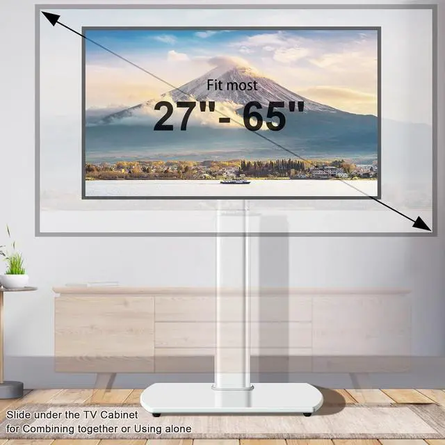 Alt view image 2 of 7 - Floor TV Stand with Swivel Mount, Universal TV Stand for Most 27-65 Inch LED LCD OLED Flat Panel or Curved Screen TVs, Height Adjustable Narrow TV Stand for Bedroom Small Space, White
