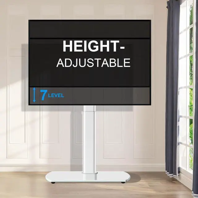 Alt view image 4 of 7 - Floor TV Stand with Swivel Mount, Universal TV Stand for Most 27-65 Inch LED LCD OLED Flat Panel or Curved Screen TVs, Height Adjustable Narrow TV Stand for Bedroom Small Space, White