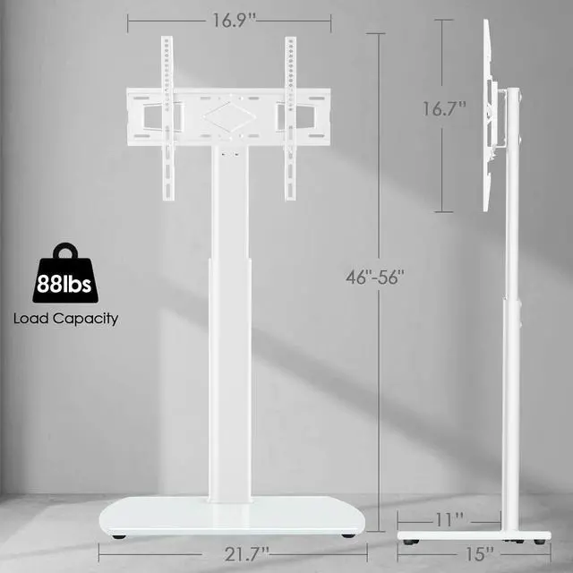 Alt view image 6 of 7 - Floor TV Stand with Swivel Mount, Universal TV Stand for Most 27-65 Inch LED LCD OLED Flat Panel or Curved Screen TVs, Height Adjustable Narrow TV Stand for Bedroom Small Space, White