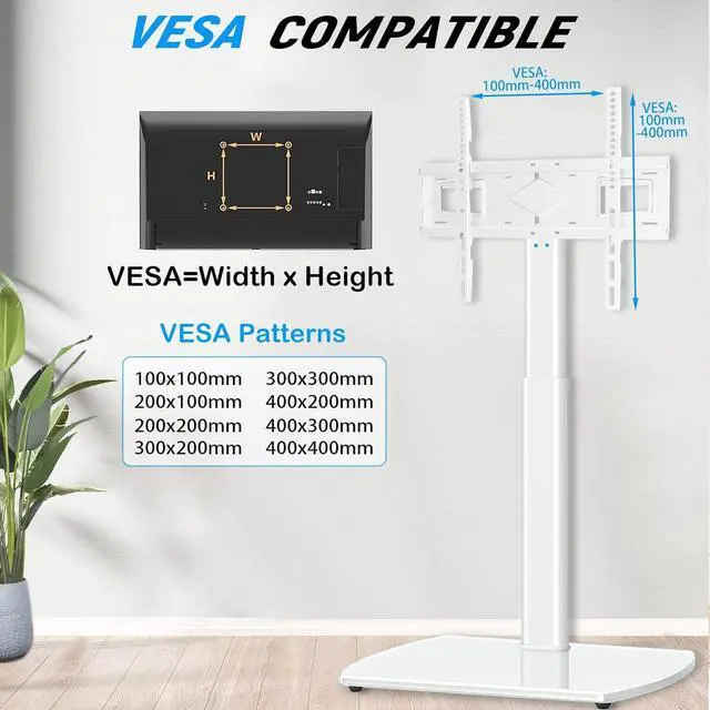 Alt view image 7 of 7 - Floor TV Stand with Swivel Mount, Universal TV Stand for Most 27-65 Inch LED LCD OLED Flat Panel or Curved Screen TVs, Height Adjustable Narrow TV Stand for Bedroom Small Space, White