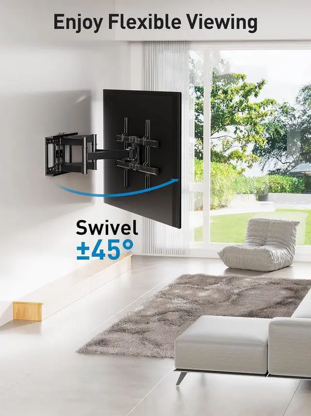 Alt view image 5 of 6 - Full Motion TV Wall Mount for Most 37-82 inch TVs up to 132 lbs TV Mount with Dual Articulating Arms with Tilt and Extension Fits 12 16 Studs Max VESA 600x400mm PSLFK1