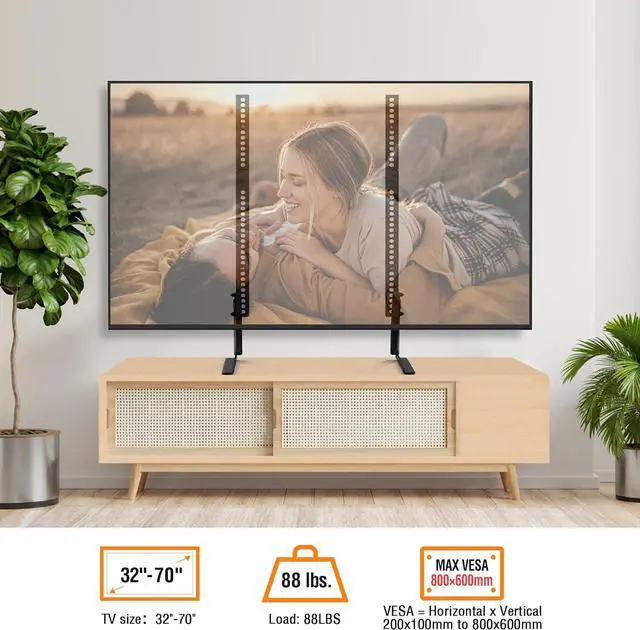 Alt view image 5 of 7 - ELIVED Universal Table Top TV Stand for Most 32 to 70 inch LCD LED Plasma Flat Screen TVs, TV Base Height Adjustable Leg Stand Holds up to 88 lbs, VESA up to 800x600mm, YD1024