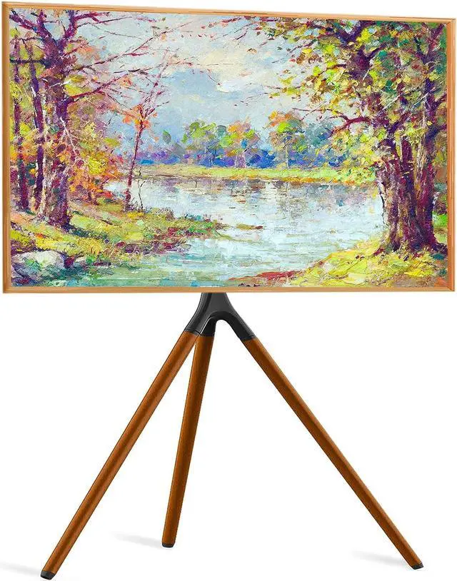 Main image of Easel TV Stand with Tripod Base for 45-65 inch Flat Screen up to 77lbs, Height Adjustable TV Stand Tripod for Living Room w/Cable Ties, 180°Swivel, Black