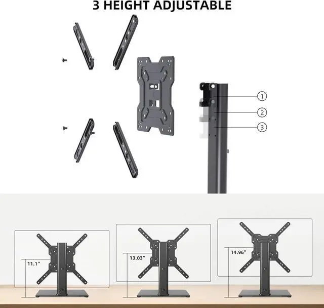 Alt view image 4 of 7 - Universal TV Stand Base, Table Top TV Stand for 17-55 Inch LCD/LED TVs, Height Adjustable Monitor Mount Stand with Tempered Glass Base Holds up to 88lbs VESA 400x400mm, TS102