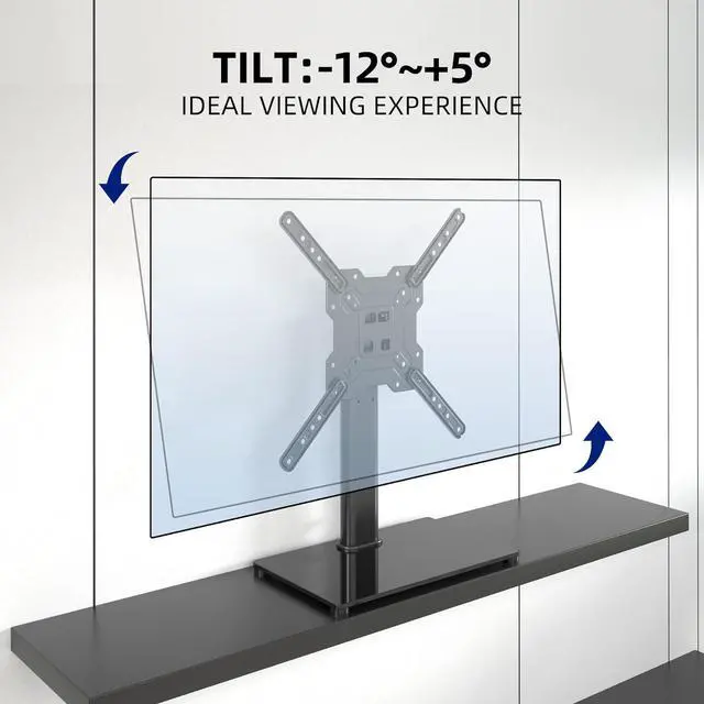 Alt view image 5 of 7 - Universal TV Stand Base, Table Top TV Stand for 17-55 Inch LCD/LED TVs, Height Adjustable Monitor Mount Stand with Tempered Glass Base Holds up to 88lbs VESA 400x400mm, TS102