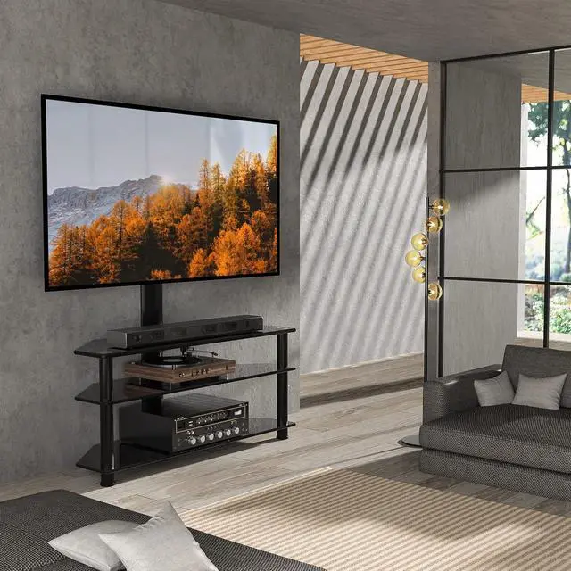 Alt view image 6 of 7 - 5Rcom Corner TV StandTV Stand with Mount with 3 Tier Tempered Glass Shelves for 32-75 Inch TVs, Max VESA 600X400mm, Television Stand
