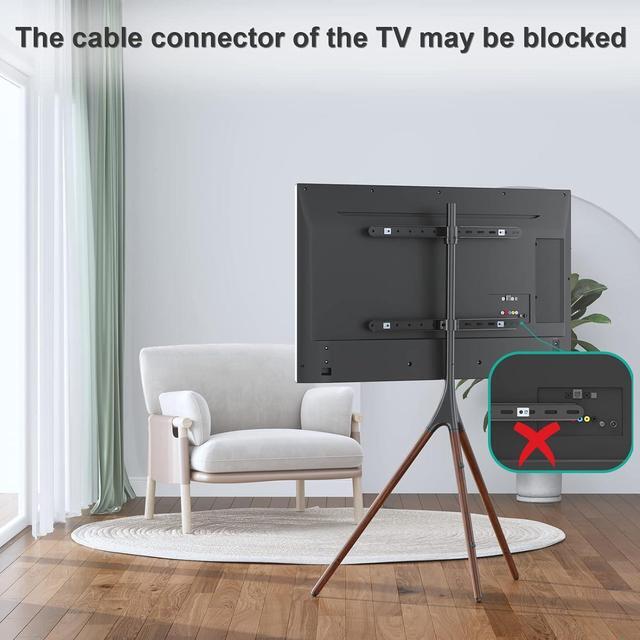 Alt view image 3 of 7 - WALI Tripod TV Stand, Modern Easel TV Stand for 45 to 65 inch Screens, Portable TV Floor Stand with Beech Wood Legs Stand, Height Adjustable Corner TV Mount for Home, Studio,Office (TFS001XL), Black