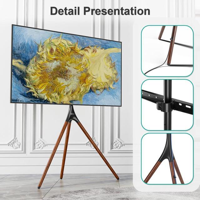 Alt view image 6 of 7 - WALI Tripod TV Stand, Modern Easel TV Stand for 45 to 65 inch Screens, Portable TV Floor Stand with Beech Wood Legs Stand, Height Adjustable Corner TV Mount for Home, Studio,Office (TFS001XL), Black