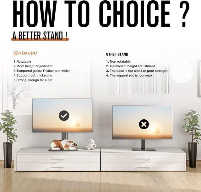 Alt view image 4 of 7 - Universal TV Stand/Base Table Top TV Stand with Wall Mount for Most 27 30 32 39 40 42 43 49 50 55 60 Inch LCD LED Plasma Flat Screen TVs, Vesa Mount Holds up to 88 lbs, 9 Level Height Adjustable
