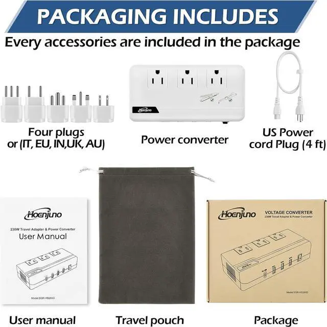 Alt view image 7 of 7 - Voltage Converter US to Europe, 220V to 110V Converter for Hair Straightener/Curling Iron, International Power Adapter for EU/UK/AU/US/in/IT
