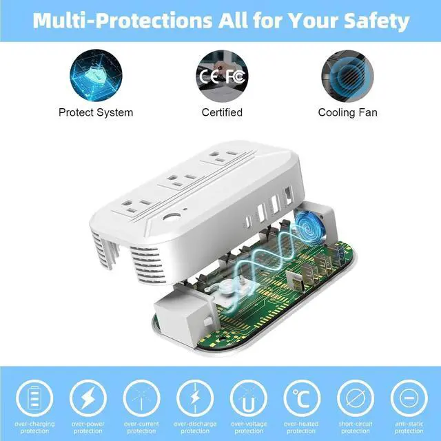Alt view image 4 of 7 - 220v to 110v Converter 2300W Power Converter Adapter Combo for International Travel with 3 AC 3 USB-A 1 USB-C Step Down Voltage Converter US to Europe, UK, AU, IT, Asia, India, S.Africa 200+ Countries