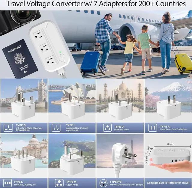 Alt view image 5 of 7 - 220v to 110v Converter 2300W Power Converter Adapter Combo for International Travel with 3 AC 3 USB-A 1 USB-C Step Down Voltage Converter US to Europe, UK, AU, IT, Asia, India, S.Africa 200+ Countries