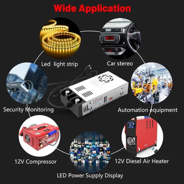 Alt view image 6 of 6 - IMAYCC 110V AC to 12V DC Converter Power Supply 12V DC Switch Transformer for LED Strip, LCD Monitor, CCTV, Radio,Car Stereo and Diesel Heater 50A 600W