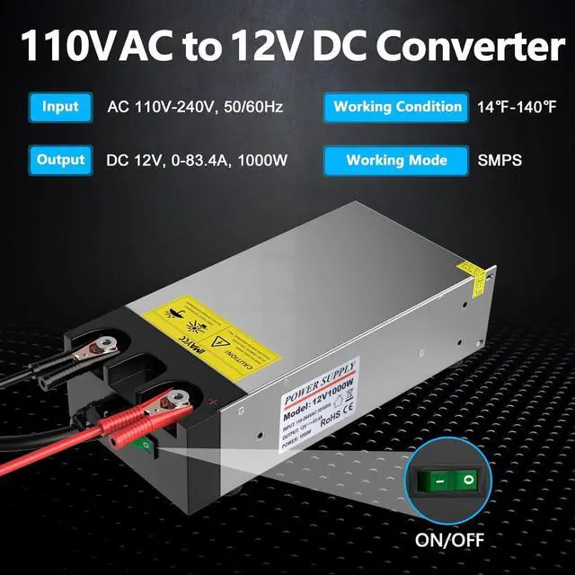 Alt view image 2 of 7 - AC to DC Converter SMPS 110V to 12V Converter 12V DC Power Supply, Universal 120V to 12V Converter Transformer Max Current 83.4A 1000W