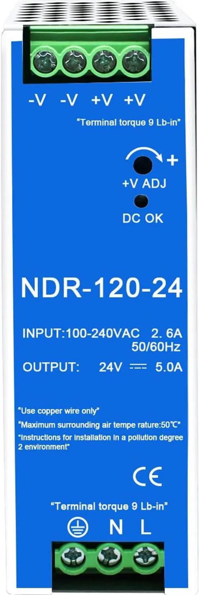 Alt view image 6 of 7 - 24Vdc Power Supply NDR 120W;Dual Output (Input:100-240VAC,Output:24VDC,50/60HZ) Power Supply Switch Switching Converter DC (24V 5A)