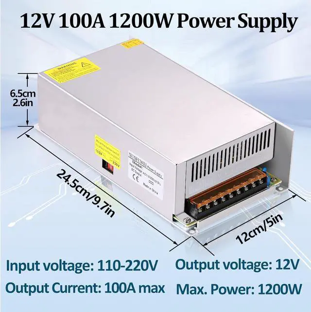 Alt view image 4 of 6 - DC 12V 100A 1200W Switching Power Supply Adapter PSU AC-DC 12Volt Industrial Transformer Converter SMPS 110V/220V for Motor Pump LED Drive CCTV Security Camera Car Stereo and More 12V Device