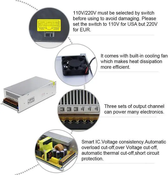 Alt view image 3 of 7 - 24V 25A 600W Power Supply Adapter SMPS Switch Mode Power Supply LED Driver 110V 220V AC to DC 24 Volt 25 Amp 20A Converter Transformer for LED Light CCTV Camera Radio Speaker Amplifier Motor