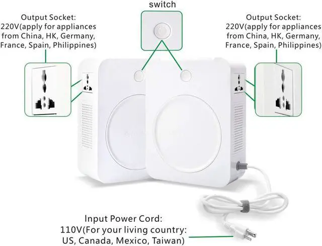 Alt view image 5 of 7 - 500W Step Up Voltage 110V to 220V Converter Heavy Duty Power Converter Transformer with Input Power Cable Step Up Transformer 110v to 220v for Using 220V Asia Euro Appliance in US
