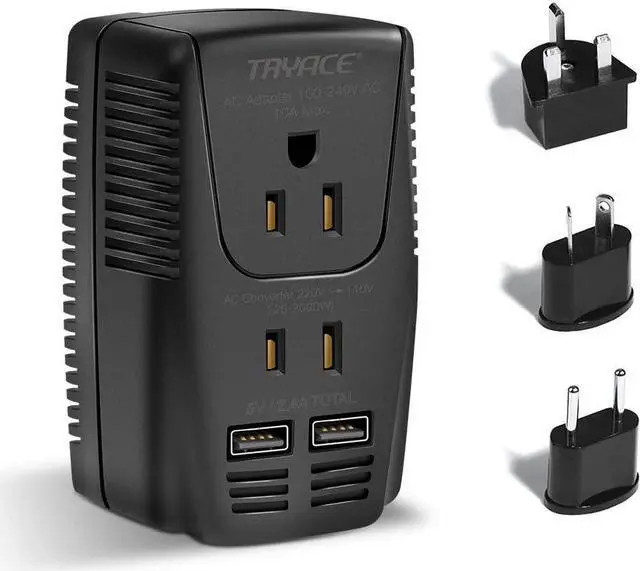 Main image of Upgraded 2000W 220V to 110V Voltage Converter Step Down Voltage for Hair Dryer,Straightener,Curling Iron,Cell Phone Power Converter with 2-Port USB and UK/AU/US/EU 10A Plug Adapter (Black-Write)