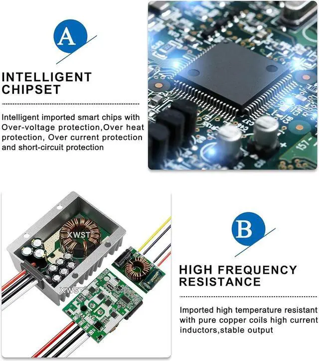 Alt view image 6 of 7 - DC DC 8-85V to 5V USB converter 12V 24V 36V 48V 60V 72V to 5V 3A 15W with Type C and USB output power Adapter converter Voltage Buck Regulator,Step-down Module,Waterproof Transformer