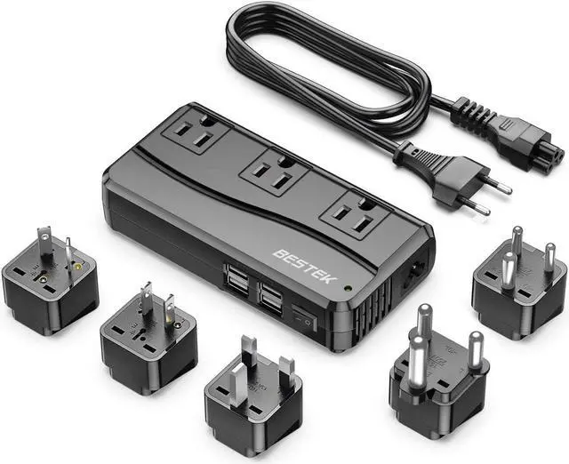 Main image of BESTEK 250W Power Converter 3-Outlet and 4-Port USB Travel Voltage Transformer 220V to 110V with Type G/D/M/AU/US Travel Plug Adapters