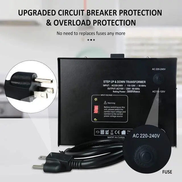 Alt view image 6 of 7 - YaeCCC ST-3000 Voltage Transformer Converter Regulator with Voltage Meter - Step Up/Down - 110V/220V - Circuit Breaker Protection