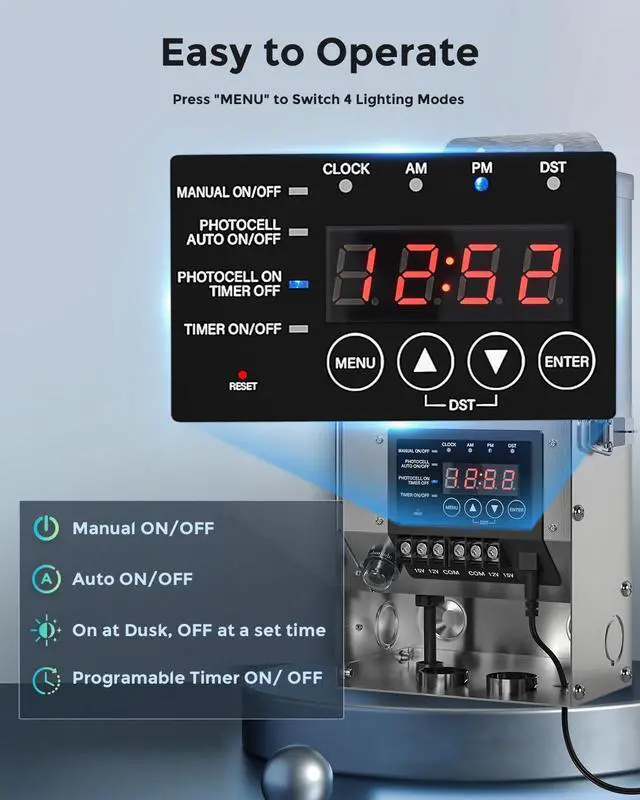 Alt view image 2 of 7 - 300W Landscape Transformer (12V/15V AC), Outdoor Low Voltage Transformers for Landscape Lighting, Detachable Photocell Sensor & Digital Timer, Stainless Steel, ETL Listed