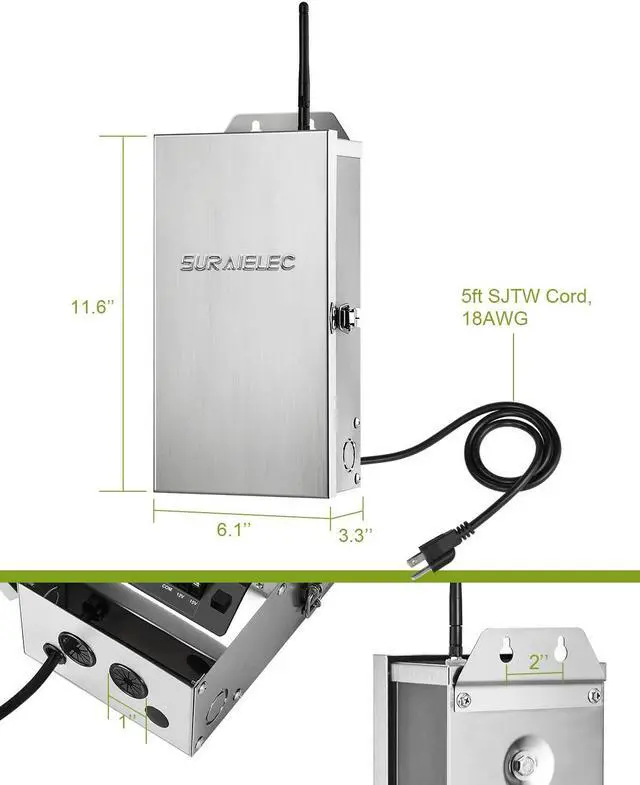 Alt view image 7 of 7 - SURAIELEC 300W Wi-Fi Low Voltage Landscape Transformer, 120V to 12V 15V AC Output, Smart Landscape Lighting Transformer for Indoor Outdoor Use, Work with Alexa and Google Assistant, Stainless Steel