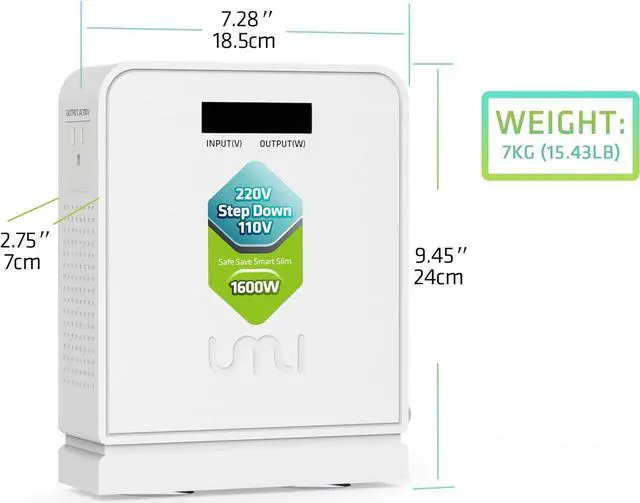 Alt view image 4 of 7 - UMI 220V to 110V Voltage Power Converter Step Down Transformer 1600 Watts Capacity with 2 Output Voltages 110V and 100V, White