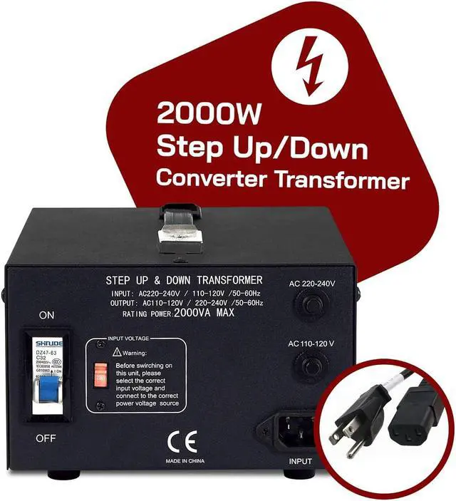 Alt view image 2 of 7 - 2000 Watt Voltage Converter Transformer Step Up/Down - 110v to 220v / 220v to 110v Power Converter - Fully Grounded Cord - Universal Socket, CE Certified