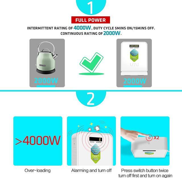 Alt view image 2 of 7 - UMI 2000W Step Down Voltage 220v to 110v Converter, Heavy Duty Power Converter, Power Transformer with Auto Mode for Large Capacity Equipment, Step Down 220v to 110v - US to Europe Voltage Converter