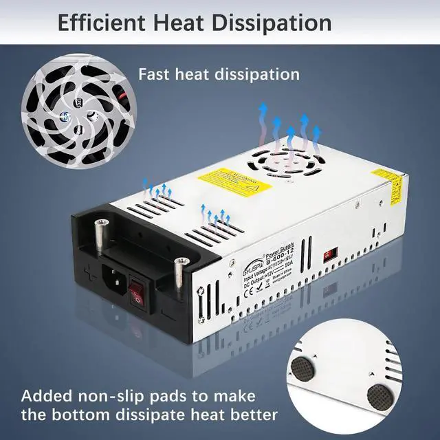 Alt view image 4 of 7 - 115V AC to 12V DC Converter, 12V 50A 600W DC Power Supply Switch, Adjustable Switch Transformer for LED Strip, LCD Monitor, CCTV, 3D Printer, Computer Project, Radio and Car Stereo