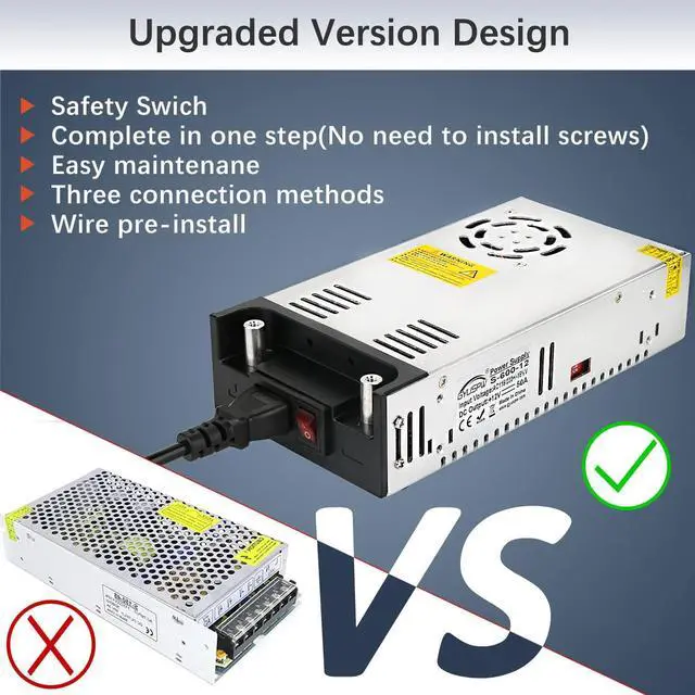Alt view image 6 of 7 - 115V AC to 12V DC Converter, 12V 50A 600W DC Power Supply Switch, Adjustable Switch Transformer for LED Strip, LCD Monitor, CCTV, 3D Printer, Computer Project, Radio and Car Stereo