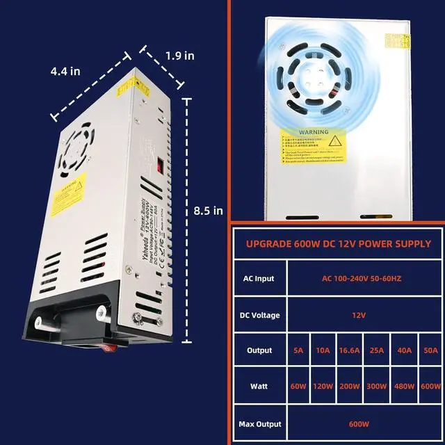 Alt view image 2 of 7 - New Version Converter, 110V AC to 12V DC Converter Power Supply 12V 600W 50A DC Switch Transformer for RV,Pump,LED Strip, LCD Monitor