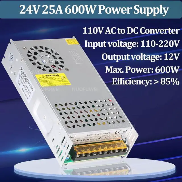 Alt view image 2 of 7 - DC 24V 600W Power Supply Adapter - 110V AC to 24V DC Converter for Winch, Car Jack, LCD Monitor, CCTV, Security Camera, Car Stereo and More