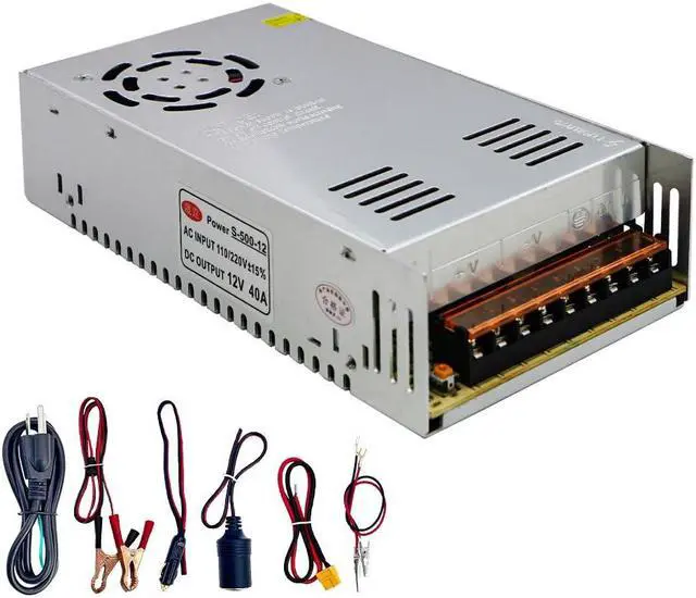 Main image of 110V AC to 12V DC Transformer, 12V 500W 40A Switching Power Converter, Built-in Cooling Fan, with Various Power adapters.