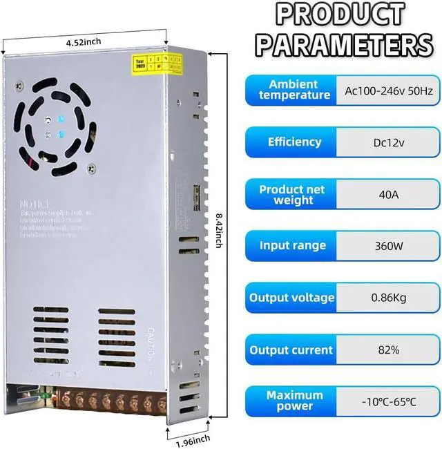 Alt view image 5 of 6 - 110V AC to 12V DC Transformer, 12V 500W 40A Switching Power Converter, Built-in Cooling Fan, with Various Power adapters.