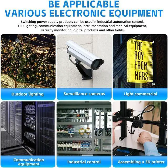 Alt view image 6 of 6 - 110V AC to 12V DC Transformer, 12V 500W 40A Switching Power Converter, Built-in Cooling Fan, with Various Power adapters.