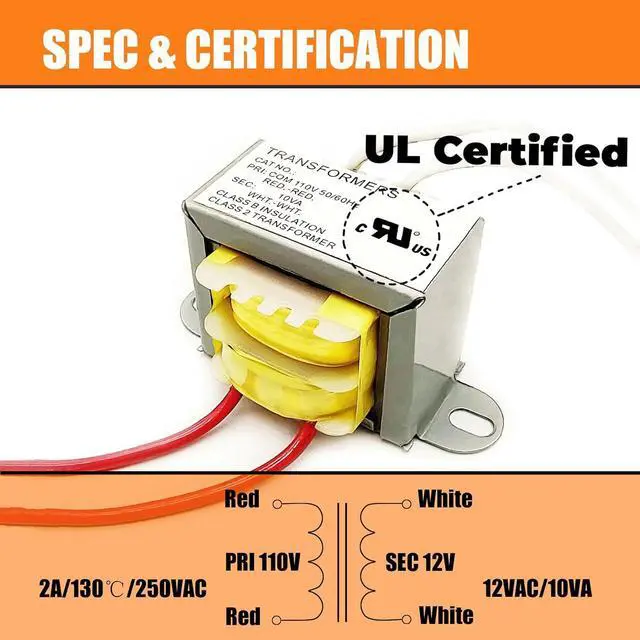 Alt view image 4 of 7 - AC/AC Power Transformer - 110V to 12V, 10VA, Single Phase, Step Down, 2 Yr Warranty
