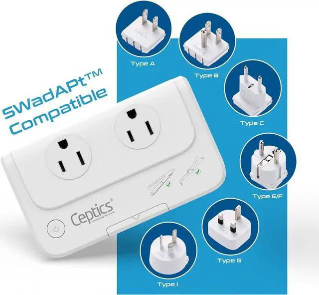 Alt view image 4 of 7 - Ceptics Travel Voltage Converter -200W Convert 220V to 110V for Curling Iron, Straightener, Charger Step Down World Power Plug - 4 USB PD 18W Fast Charging - SWadApt - Type A, B, C, E/F, G, I Include