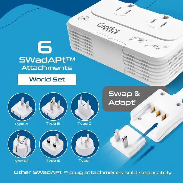 Alt view image 6 of 7 - Ceptics Travel Voltage Converter -200W Convert 220V to 110V for Curling Iron, Straightener, Charger Step Down World Power Plug - 4 USB PD 18W Fast Charging - SWadApt - Type A, B, C, E/F, G, I Include