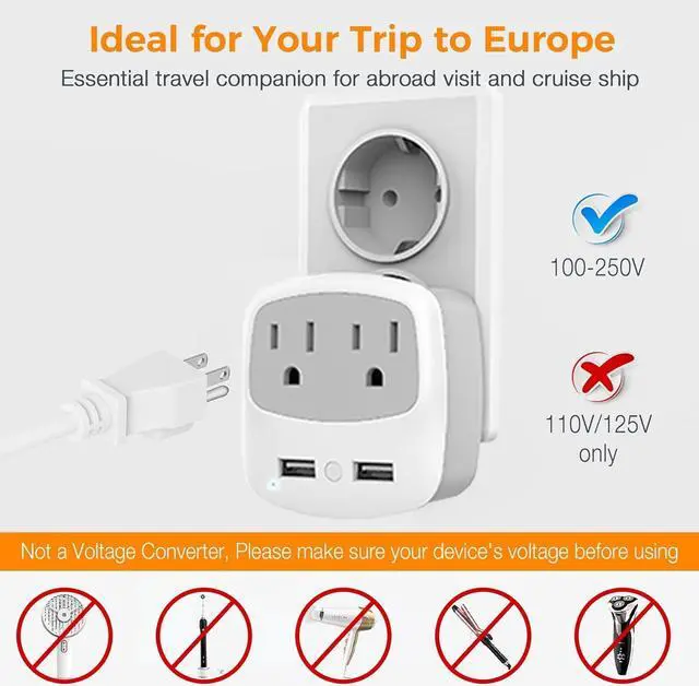 Alt view image 5 of 7 - European Travel Plug Adapter Converter, TESSAN International Power Plug Converter with 2 USB, Type C Outlet Adaptor Charger for US to Most of Europe EU Iceland Spain Italy France Germany
