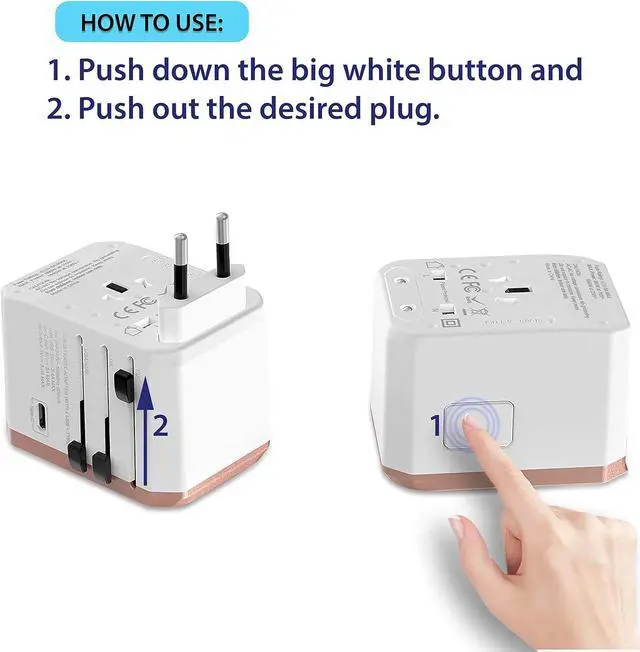 Alt view image 3 of 7 - International Plug Adapter, Unidapt Travel Adapter Worldwide - All in one Universal Charger USB Travel Power Adaptor with 5 USB for EU AU UK USA - 160 Countries (Rose Gold)