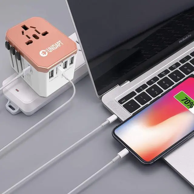 Alt view image 5 of 7 - International Plug Adapter, Unidapt Travel Adapter Worldwide - All in one Universal Charger USB Travel Power Adaptor with 5 USB for EU AU UK USA - 160 Countries (Rose Gold)