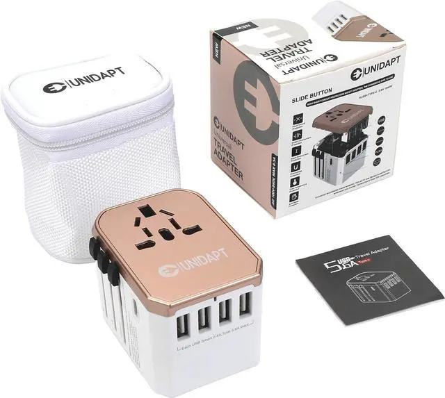 Alt view image 6 of 7 - International Plug Adapter, Unidapt Travel Adapter Worldwide - All in one Universal Charger USB Travel Power Adaptor with 5 USB for EU AU UK USA - 160 Countries (Rose Gold)