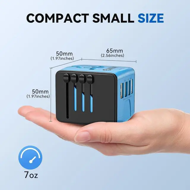 Alt view image 4 of 7 - Unidapt Universal Travel Adapter, International Plug Adapter Fast 2,4A 4-USB European Power Plug, AC Wall Charger  Worldwide Outlet for Europe US USA UK EU AUS, Blue
