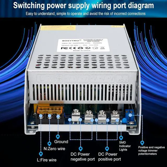 Alt view image 5 of 7 - 60V 25A 1500W DC Switching Power Supply Adapter PSU AC 110V / 220V-DC 60V Transformer Adapter, for DC Motor, Medical Equipment, Lighting Equipment of Industrial Power Supplies