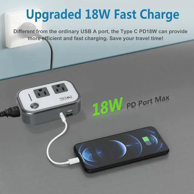 Alt view image 3 of 7 - Step Down Power Converter - FOVAL 230W Travel Voltage Converter 220V to 110V International Plug Adapter with [Upgraded 18W PD USB-C] 3 USB Ports 2 AC Outlets US to Europe Italy UK AU Plug (Gray)